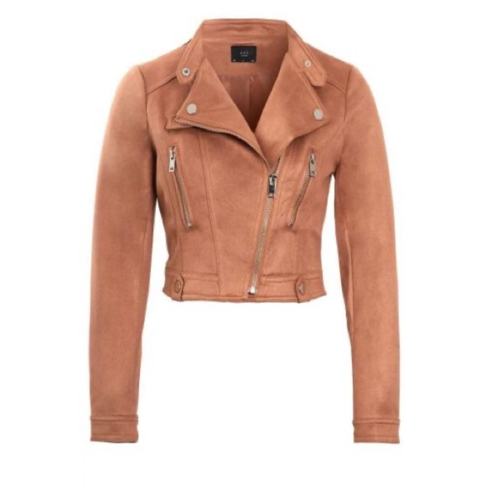 Faux-suede motor crop jacket
